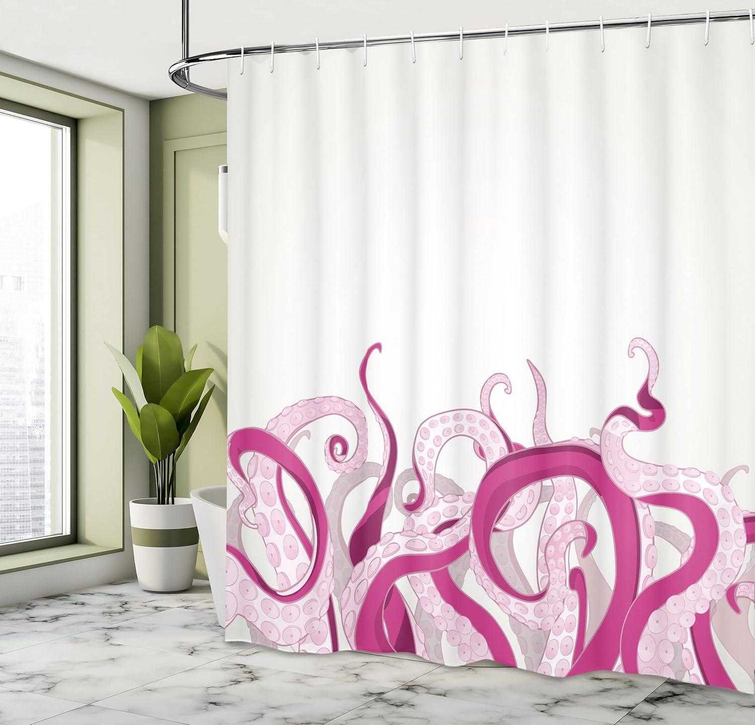 imageAmbesonne Man Cave Shower Curtain Cartoon Monster Truck with Huge Tyres OffRoad Heavy Large Tractor Wheels Turbo Cloth Fabric Bathroom Decor Set with Hooks 69 W x 70 L Orange BlueMagenta Blush