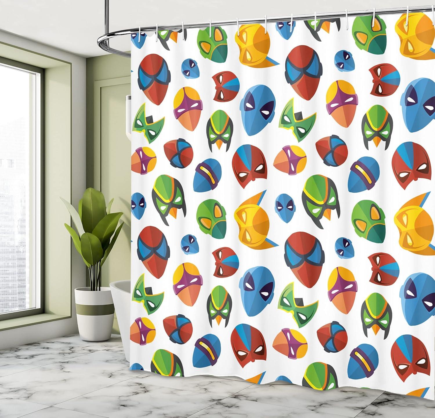 imageAmbesonne Man Cave Shower Curtain Cartoon Monster Truck with Huge Tyres OffRoad Heavy Large Tractor Wheels Turbo Cloth Fabric Bathroom Decor Set with Hooks 69 W x 70 L Orange BlueBlue Green