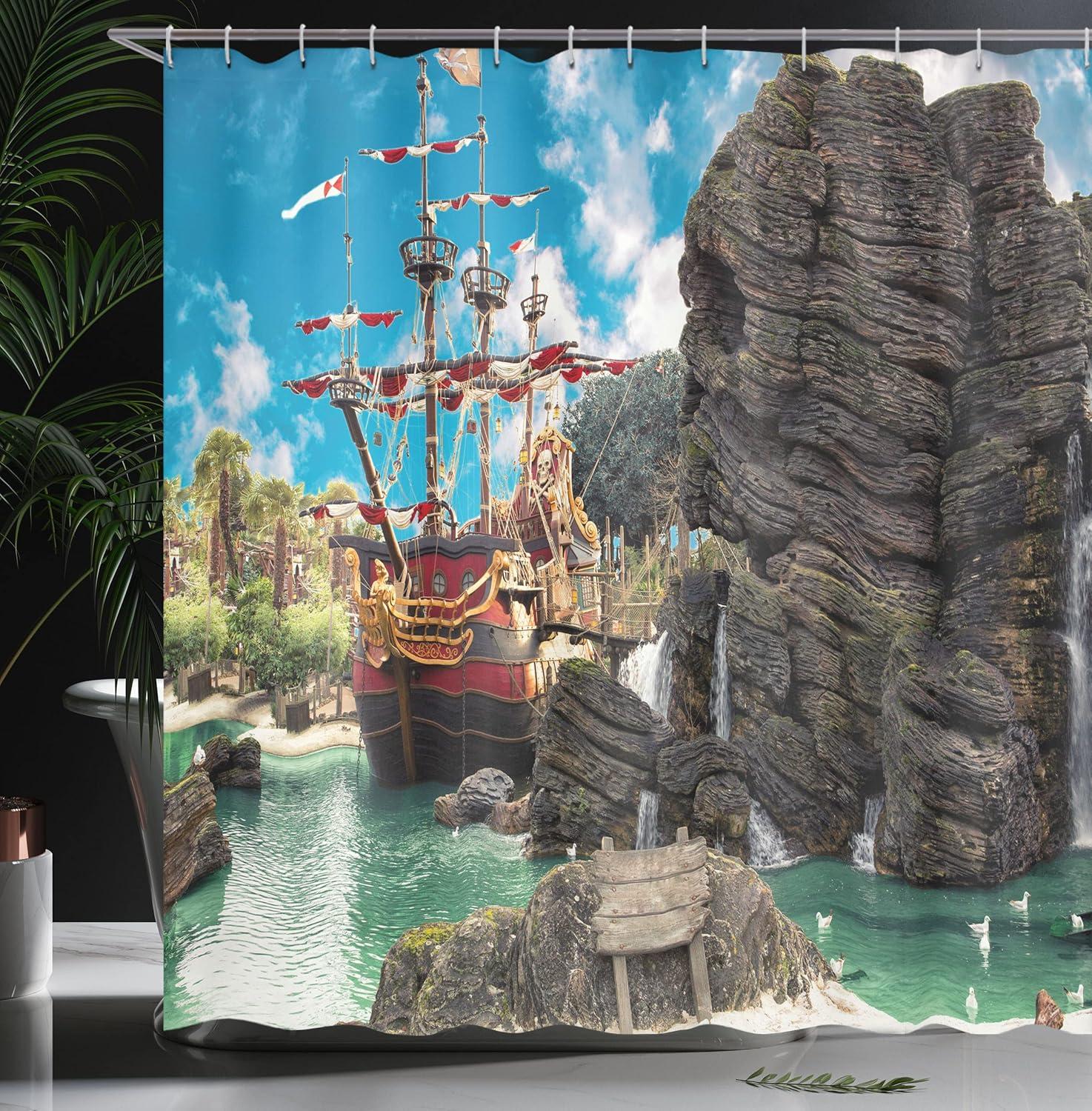 imageAmbesonne Man Cave Shower Curtain Cartoon Monster Truck with Huge Tyres OffRoad Heavy Large Tractor Wheels Turbo Cloth Fabric Bathroom Decor Set with Hooks 69 W x 70 L Orange BlueSea Green