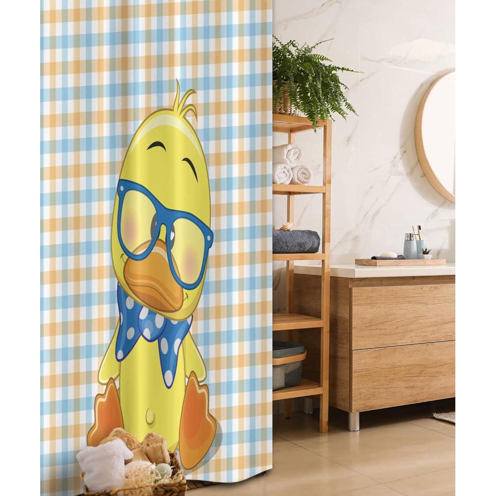 imageAmbesonne Cartoon Stall Shower Curtain Hipster Boho Duck Dotted Bow Cool Free Smart Geese Design Fabric Bathroom Decor Set with Hooks 36 W x 72 L Orange Yellow Blue