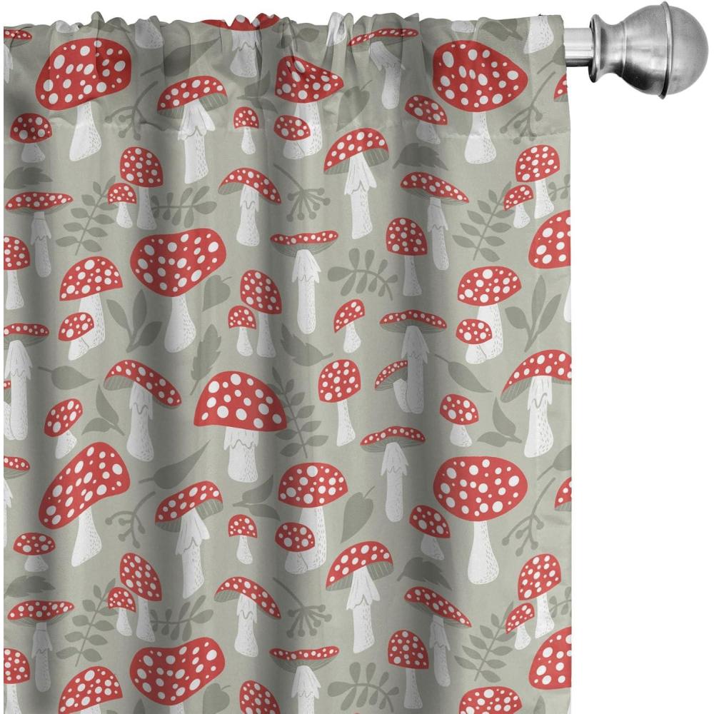 imageAmbesonne Cartoon Window Curtains Poisonous Amanita Mushroom Pattern with Foliage and Berry Silhouettes Lightweight Decor 2Panel Set with Rod Pocket Pair of 28 x 84 Pale Sage Green White