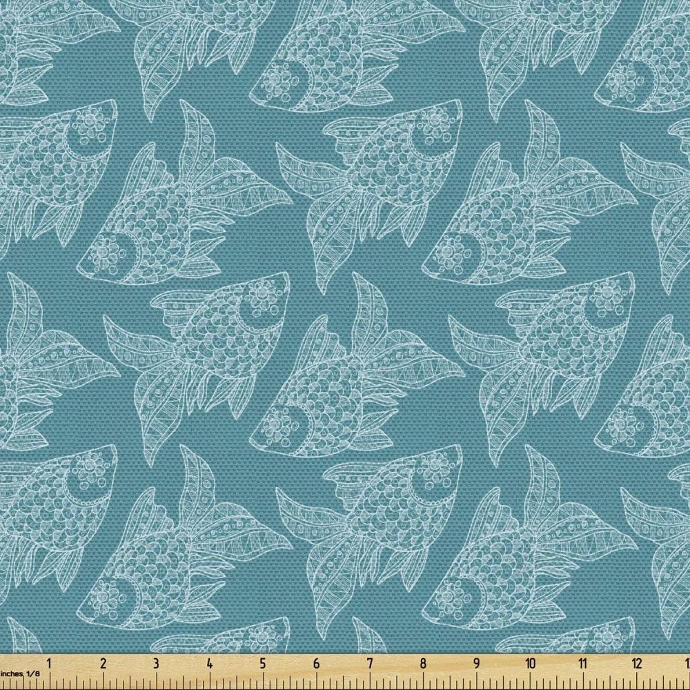imageAmbesonne Dog Lover Fabric by The Yard Little Corgi Jumping Running and Standing Cartoon Hearts Background Microfiber Fabric for Arts and Crafts Textiles amp Decor 1 Yard White OrangePetrol Blue