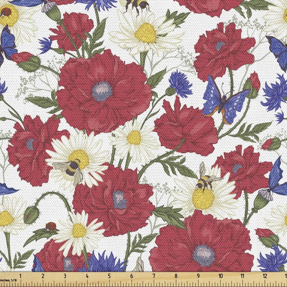imageAmbesonne Dog Lover Fabric by The Yard Little Corgi Jumping Running and Standing Cartoon Hearts Background Microfiber Fabric for Arts and Crafts Textiles amp Decor 1 Yard White OrangeRaspberry Navy