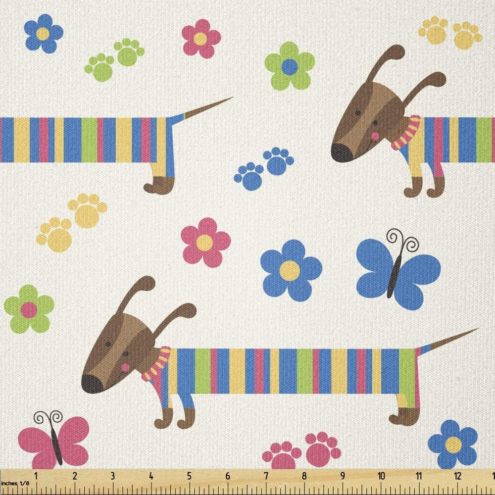 imageAmbesonne Dog Lover Fabric by The Yard Little Corgi Jumping Running and Standing Cartoon Hearts Background Microfiber Fabric for Arts and Crafts Textiles amp Decor 1 Yard White OrangeAqua Beige