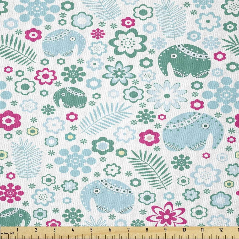 imageAmbesonne Dog Lover Fabric by The Yard Little Corgi Jumping Running and Standing Cartoon Hearts Background Microfiber Fabric for Arts and Crafts Textiles amp Decor 1 Yard White OrangeSea Green Pale Blue