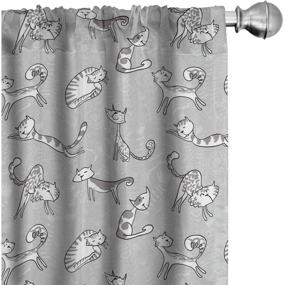 imageAmbesonne Grey Window Curtains Cats Posing Over Floral Background Feline Kitten Kitty Cartoon Art Prints Lightweight Decor 2Panel Set with Rod Pocket Pair of 28 x 84 Grey