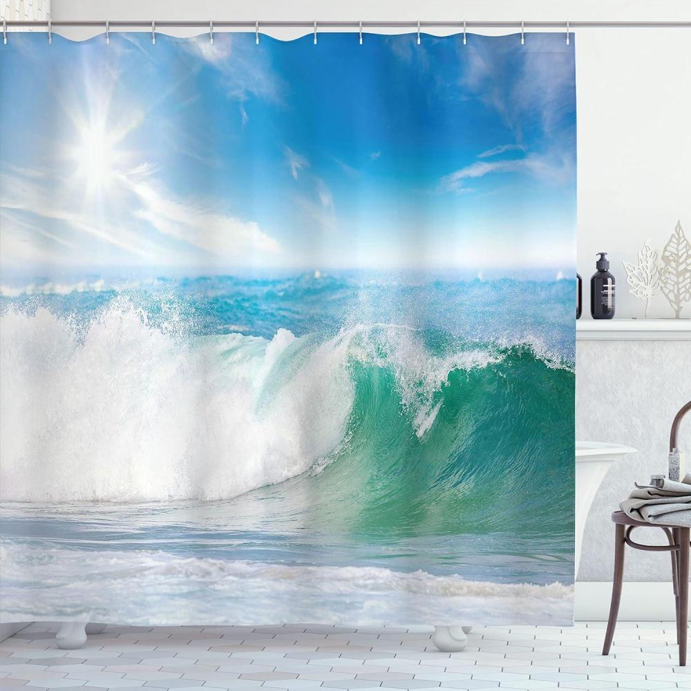 imageAmbesonne Man Cave Shower Curtain Cartoon Monster Truck with Huge Tyres OffRoad Heavy Large Tractor Wheels Turbo Cloth Fabric Bathroom Decor Set with Hooks 69 W x 70 L Orange BlueFern Green Pale Blue