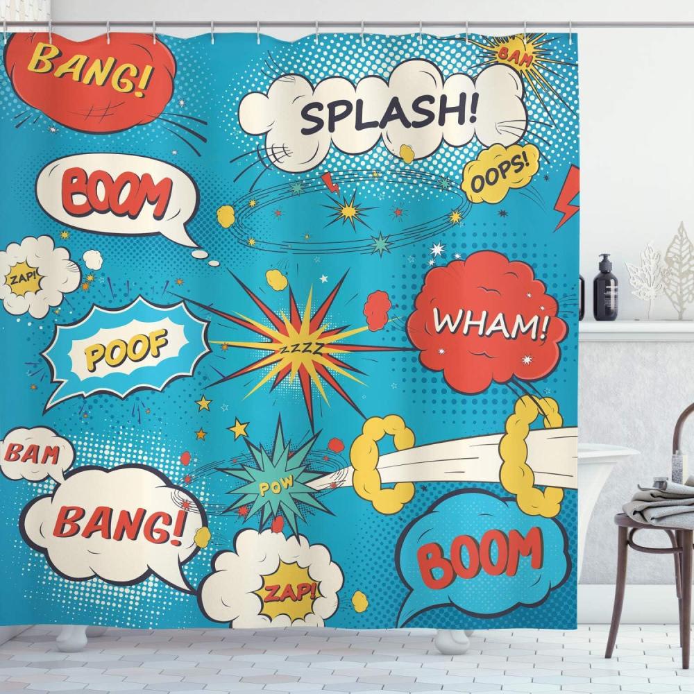 imageAmbesonne Man Cave Shower Curtain Cartoon Monster Truck with Huge Tyres OffRoad Heavy Large Tractor Wheels Turbo Cloth Fabric Bathroom Decor Set with Hooks 69 W x 70 L Orange BlueCream Blue