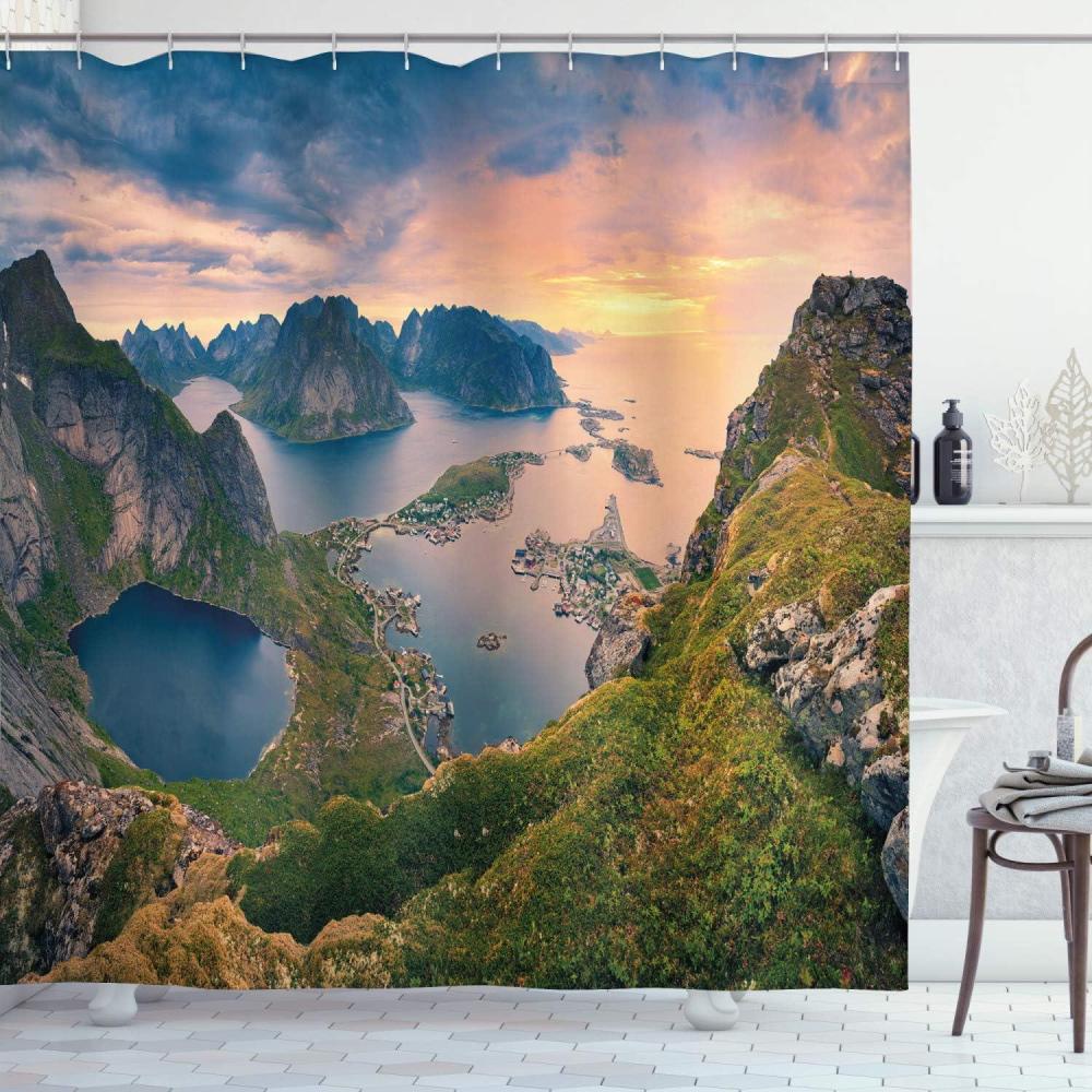 imageAmbesonne Man Cave Shower Curtain Cartoon Monster Truck with Huge Tyres OffRoad Heavy Large Tractor Wheels Turbo Cloth Fabric Bathroom Decor Set with Hooks 69 W x 70 L Orange BlueCoral Green