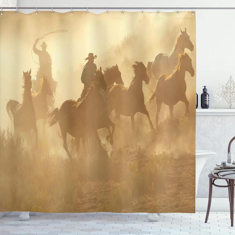 imageAmbesonne Man Cave Shower Curtain Cartoon Monster Truck with Huge Tyres OffRoad Heavy Large Tractor Wheels Turbo Cloth Fabric Bathroom Decor Set with Hooks 69 W x 70 L Orange BluePale Brown