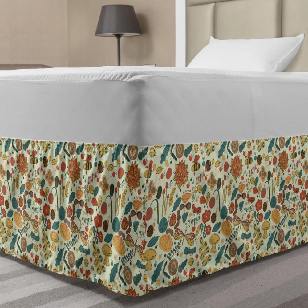 imageAmbesonne Vintage Mushroom Bedskirt Spring Woodland Pattern of Bees and Butterflies Cartoon Style of Art Bedroom Decor Wrap Around Elastic Bed Skirt Gathered Design TwinTwin XL Multicolor