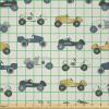 Ambesonne Cars Fabric by The Yard, Cartoon Vintage Race Automobiles Repetition, Microfiber Fabric for Arts and Crafts Textiles & Decor, 1 Yard, Ivory Slate Blue Mustard(Ivory Slate Blue Mustard)