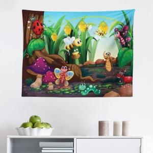 Ambesonne Animal Tapestry, Ladybug Butterfly Bee in Exotic Garden Botany Themed Cartoon Art, Fabric Wall Hanging Decor for Bedroom Living Room Dorm, 45″ X 30″, Multicolor(Multicolor)