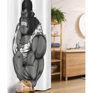 Ambesonne Cartoon Stall Shower Curtain, Image of Big Gorilla Like as Professional Athlete Bodybuilding Gym Animal, Fabric Bathroom Decor Set with Hooks, 36″ W x 72″ L, Black White Grey