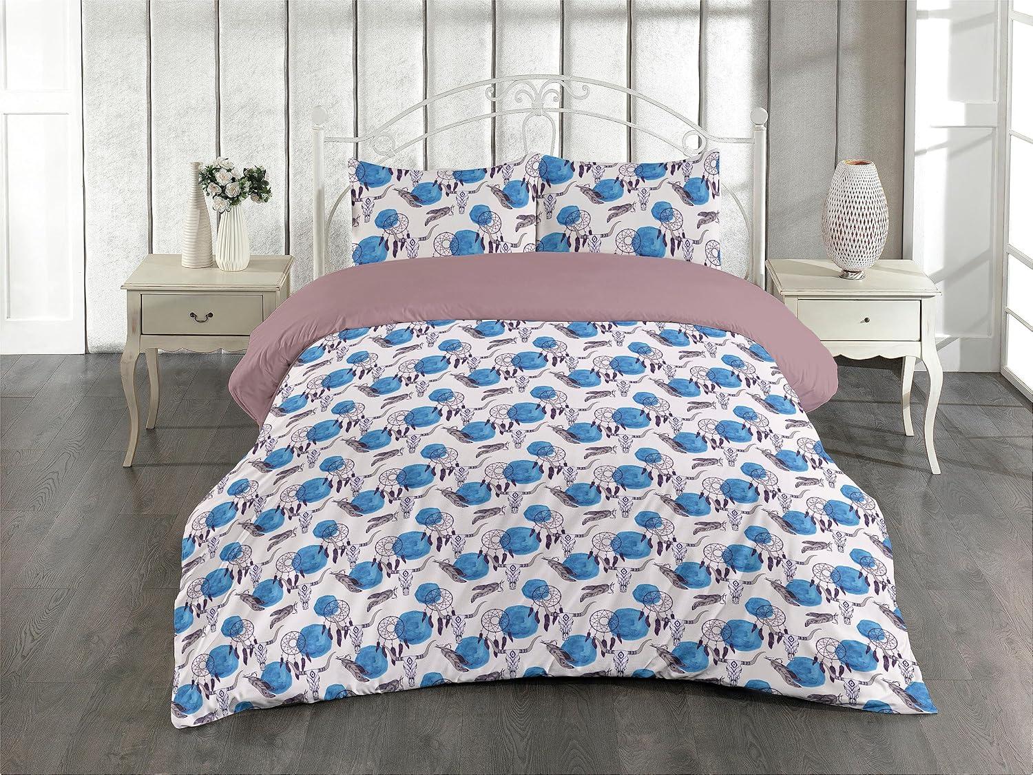 imageAmbesonne Floral Duvet Cover Set Roses for Valentine Love Team Holiday Celebration Botanical Artwork on Hue Back Reversible 3 Piece Bedding Set with 2 Pillow Shams Queen Dimgray BlushSky Blue Eggplant White
