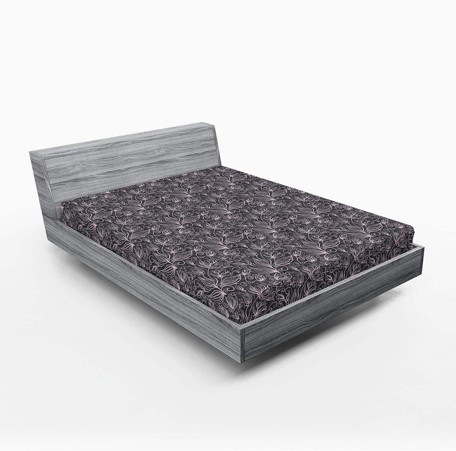 imageAmbesonne Floral Fitted Sheet Roses for Valentine Love Team Holiday Celebration Botanical Artwork on Hue Back Decorative Soft Fabric Bedding AllRound Elastic Pocket Queen Size Dimgray BlushLilac and Charcoal Grey