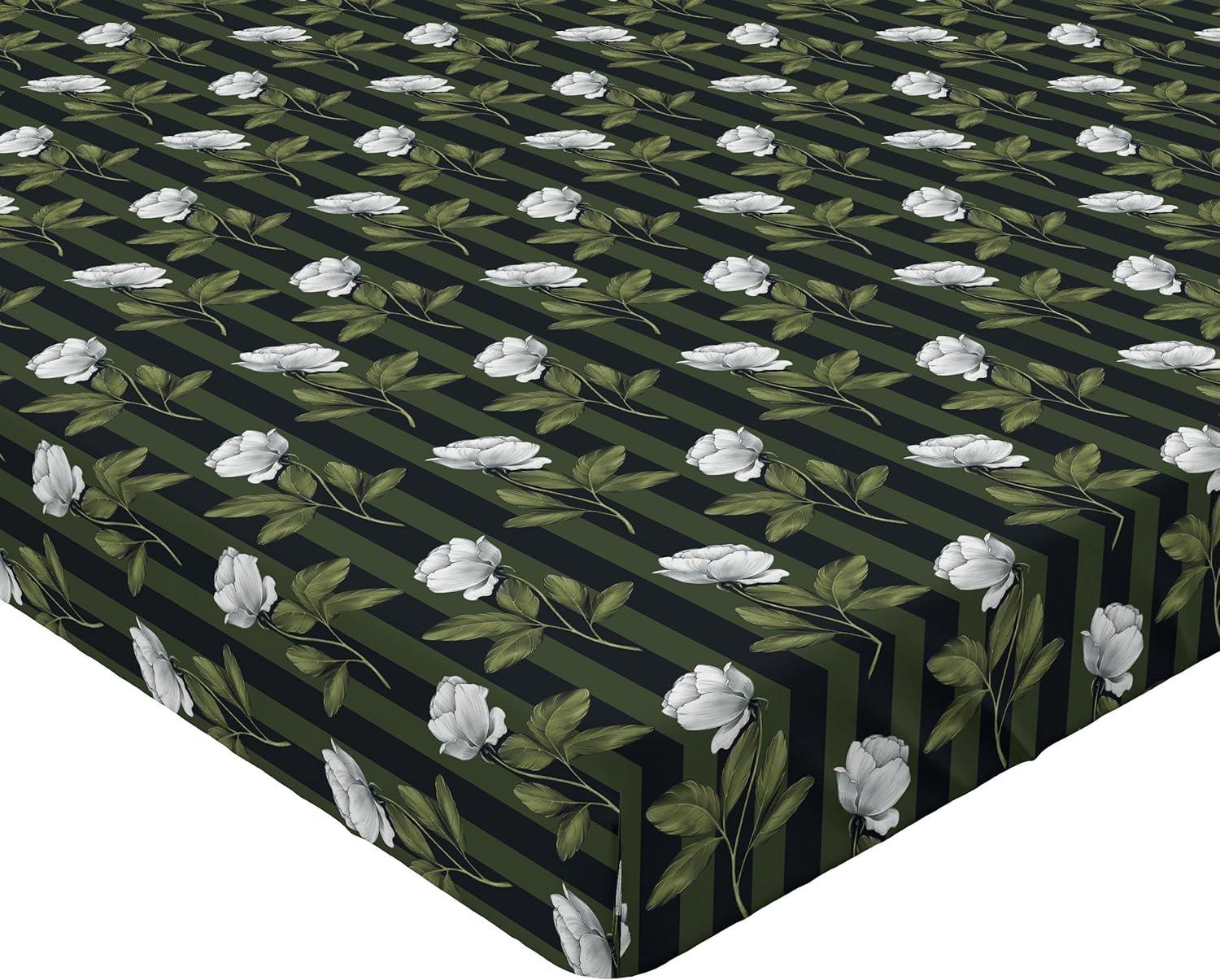 imageAmbesonne Floral Fitted Sheet Roses for Valentine Love Team Holiday Celebration Botanical Artwork on Hue Back Decorative Soft Fabric Bedding AllRound Elastic Pocket Queen Size Dimgray BlushWhite and Army Green