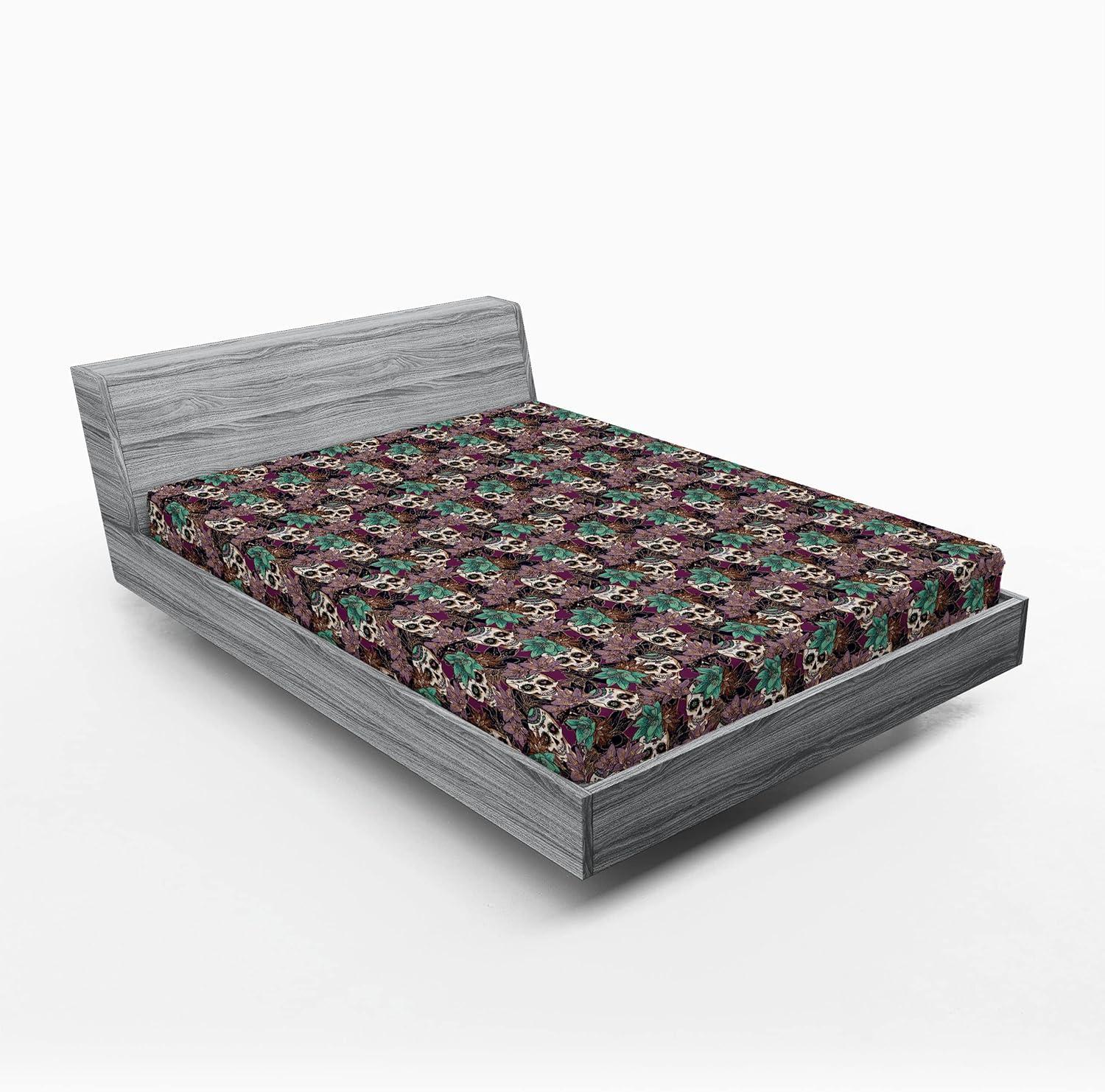 imageAmbesonne Floral Fitted Sheet Roses for Valentine Love Team Holiday Celebration Botanical Artwork on Hue Back Decorative Soft Fabric Bedding AllRound Elastic Pocket Queen Size Dimgray BlushPurple Almond Green