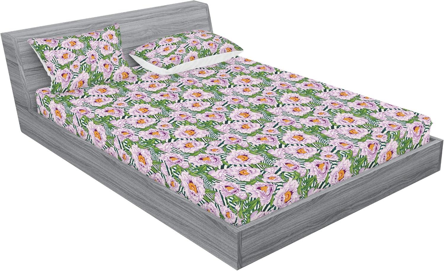 imageAmbesonne Floral Fitted Sheet amp Pillow Sham Set Roses for Valentine Love Team Holiday Celebration Botanical Artwork on Hue Back Decorative Printed 3 Piece Bedding Decor Set Queen Dimgray BlushPastel Purple Fern Green