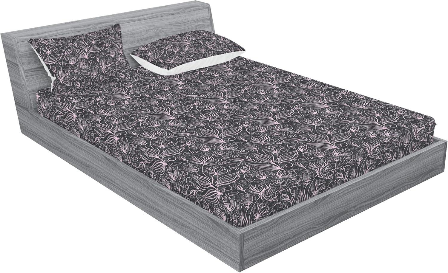 imageAmbesonne Floral Fitted Sheet amp Pillow Sham Set Roses for Valentine Love Team Holiday Celebration Botanical Artwork on Hue Back Decorative Printed 3 Piece Bedding Decor Set Queen Dimgray BlushLilac and Charcoal Grey