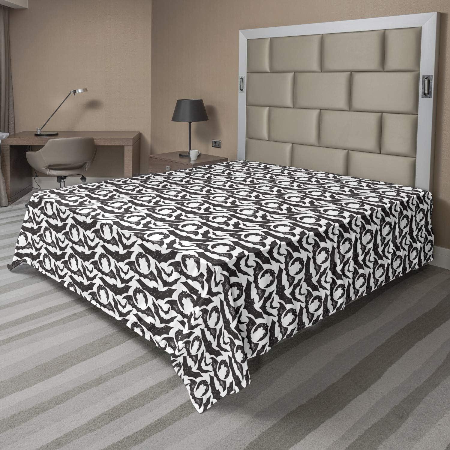 imageAmbesonne Horror Flat Sheet Splashes of Blood Grunge Style Bloodstain Horror Scary Zombie Halloween Themed Print Soft Comfortable Top Sheet Decorative Bedding 1 Piece Queen Size White RedCharcoal Grey and White