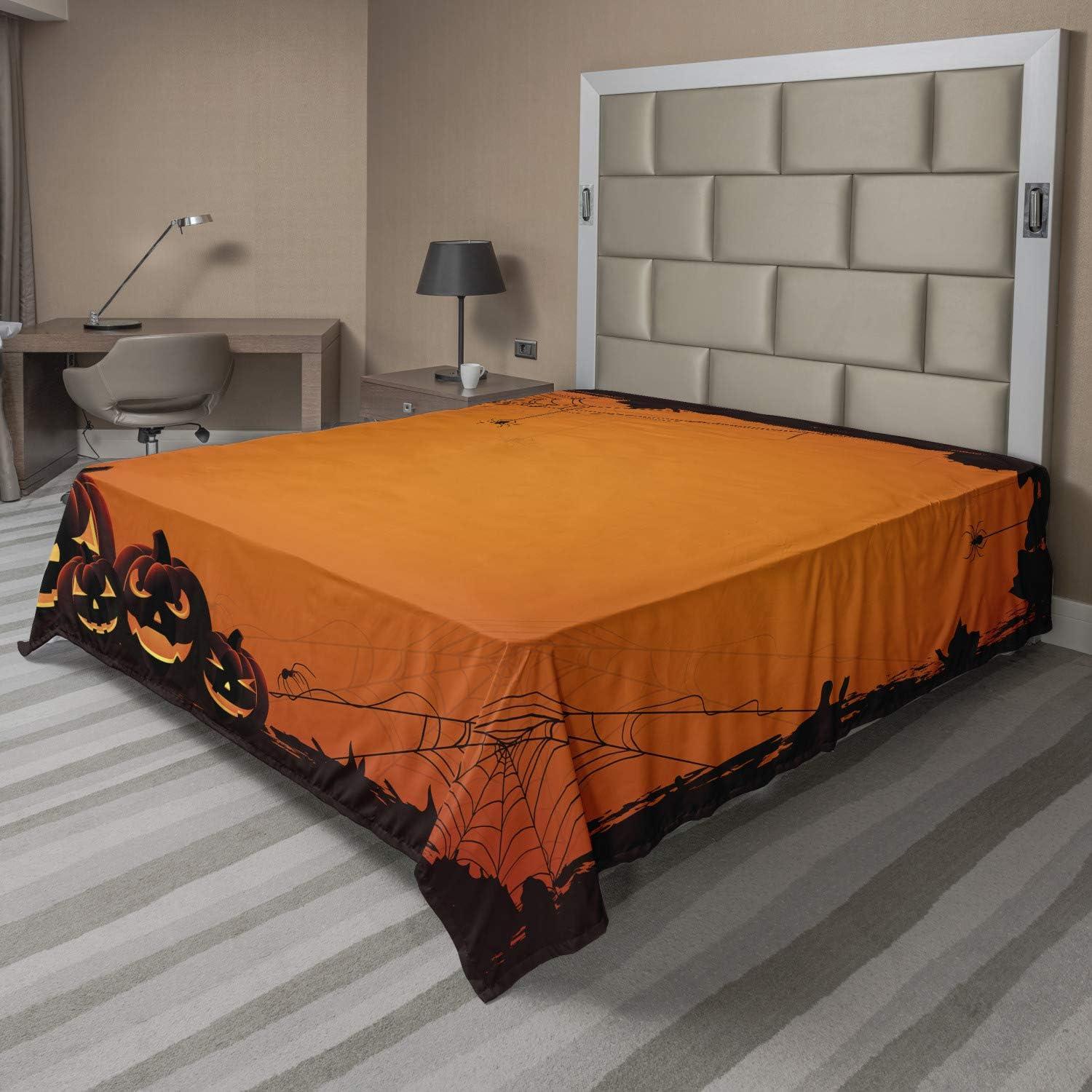 imageAmbesonne Horror Flat Sheet Splashes of Blood Grunge Style Bloodstain Horror Scary Zombie Halloween Themed Print Soft Comfortable Top Sheet Decorative Bedding 1 Piece Queen Size White RedSeal Brown