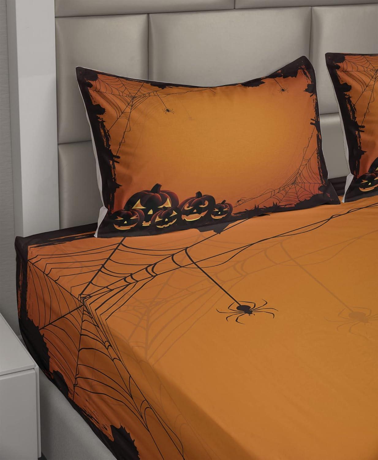 imageAmbesonne Horror Flat Sheet Splashes of Blood Grunge Style Bloodstain Horror Scary Zombie Halloween Themed Print Soft Comfortable Top Sheet Decorative Bedding 1 Piece Queen Size White RedSeal Brown
