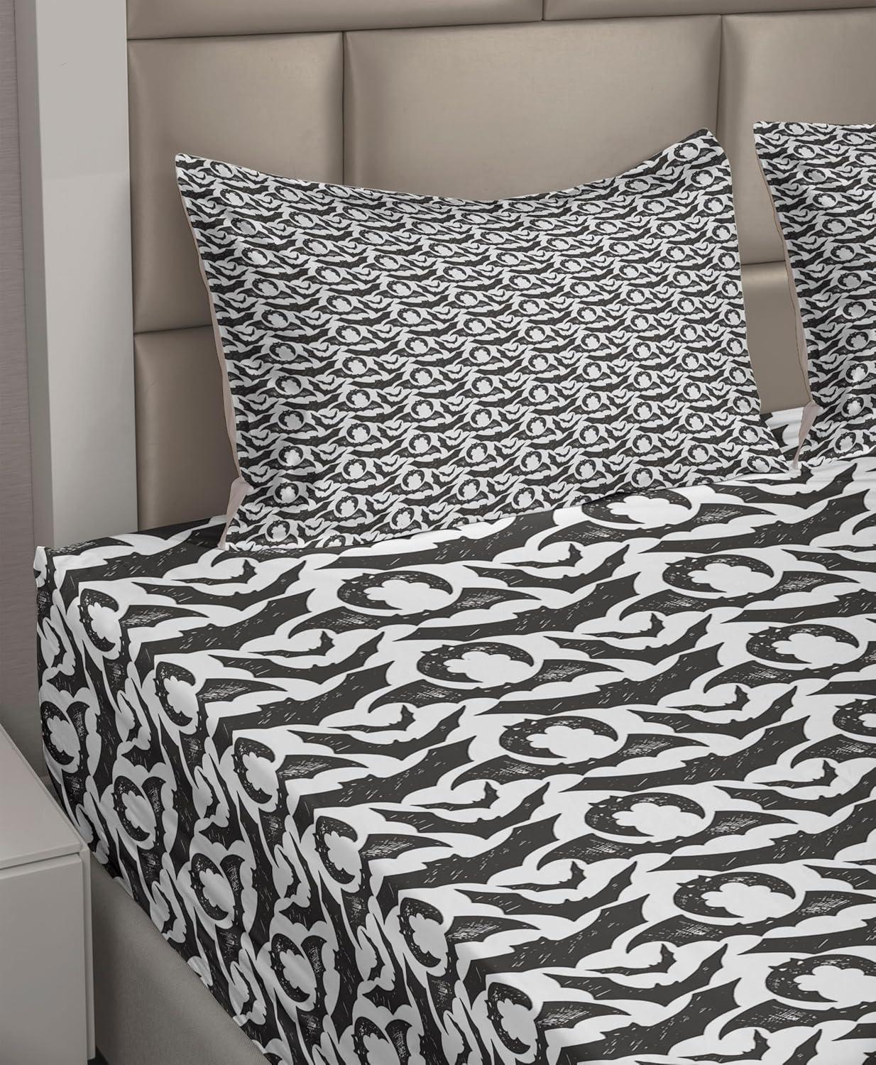 imageAmbesonne Horror Flat Sheet Splashes of Blood Grunge Style Bloodstain Horror Scary Zombie Halloween Themed Print Soft Comfortable Top Sheet Decorative Bedding 1 Piece Queen Size White RedCharcoal Grey and White