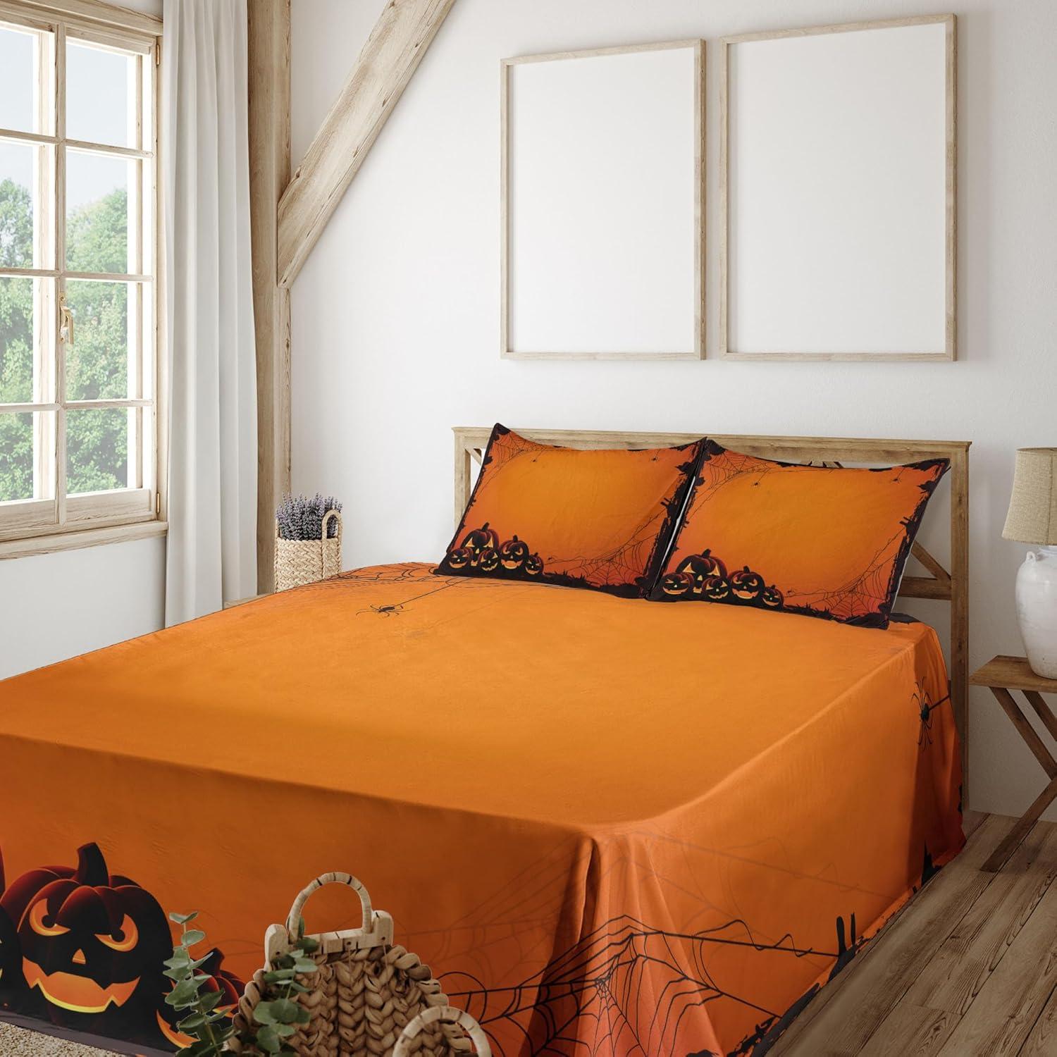 imageAmbesonne Horror Flat Sheet Splashes of Blood Grunge Style Bloodstain Horror Scary Zombie Halloween Themed Print Soft Comfortable Top Sheet Decorative Bedding 1 Piece Queen Size White RedSeal Brown