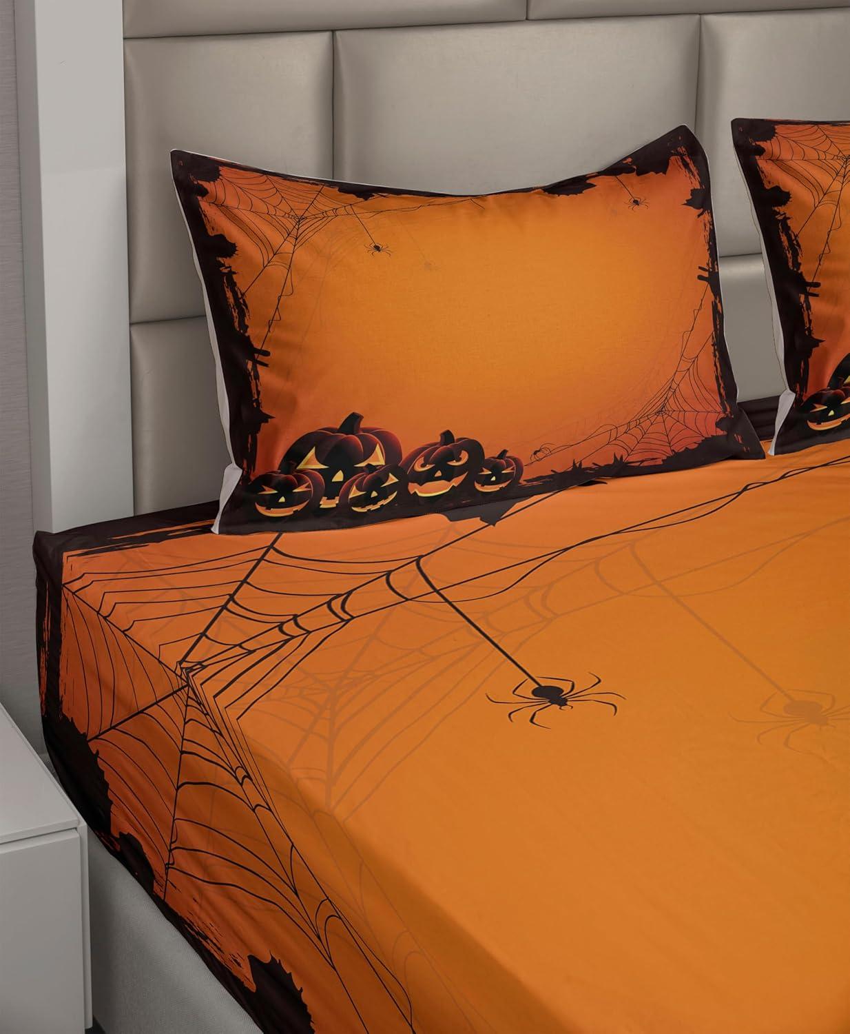 imageAmbesonne Horror Flat Sheet Splashes of Blood Grunge Style Bloodstain Horror Scary Zombie Halloween Themed Print Soft Comfortable Top Sheet Decorative Bedding 1 Piece Queen Size White RedSeal Brown