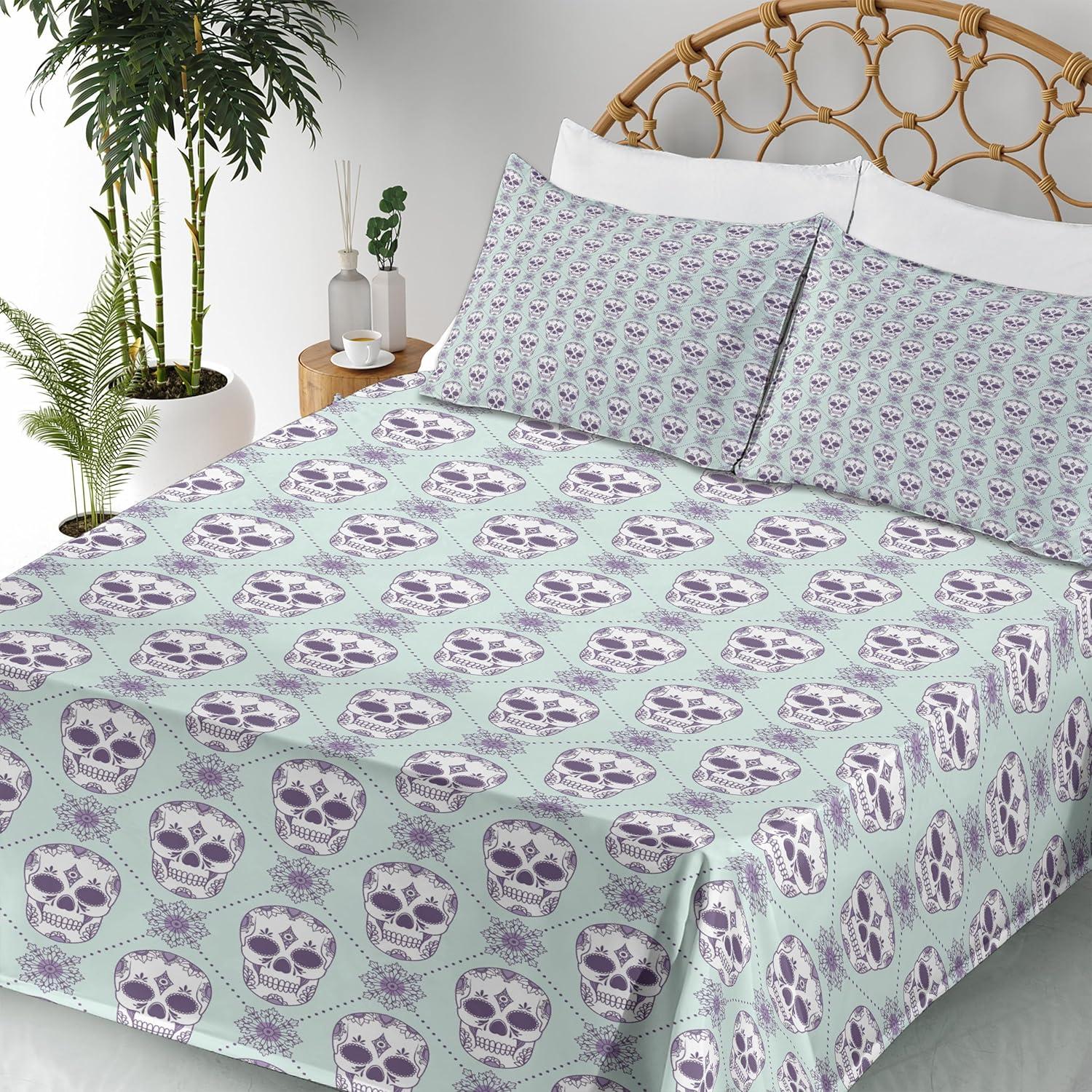 imageAmbesonne Horror Flat Sheet Splashes of Blood Grunge Style Bloodstain Horror Scary Zombie Halloween Themed Print Soft Comfortable Top Sheet Decorative Bedding 1 Piece Queen Size White RedPurple Blue