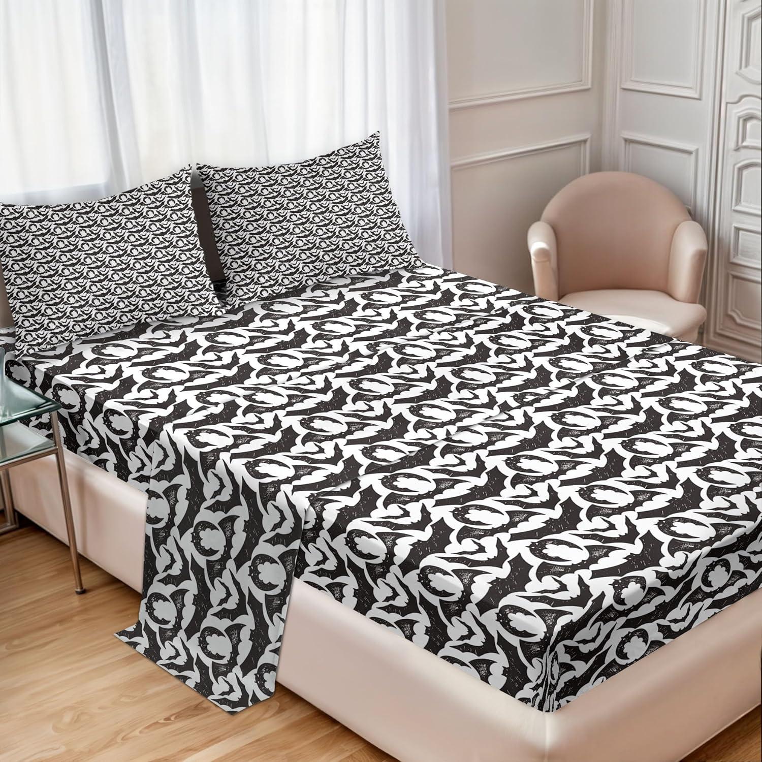 imageAmbesonne Horror Flat Sheet Splashes of Blood Grunge Style Bloodstain Horror Scary Zombie Halloween Themed Print Soft Comfortable Top Sheet Decorative Bedding 1 Piece Queen Size White RedCharcoal Grey and White