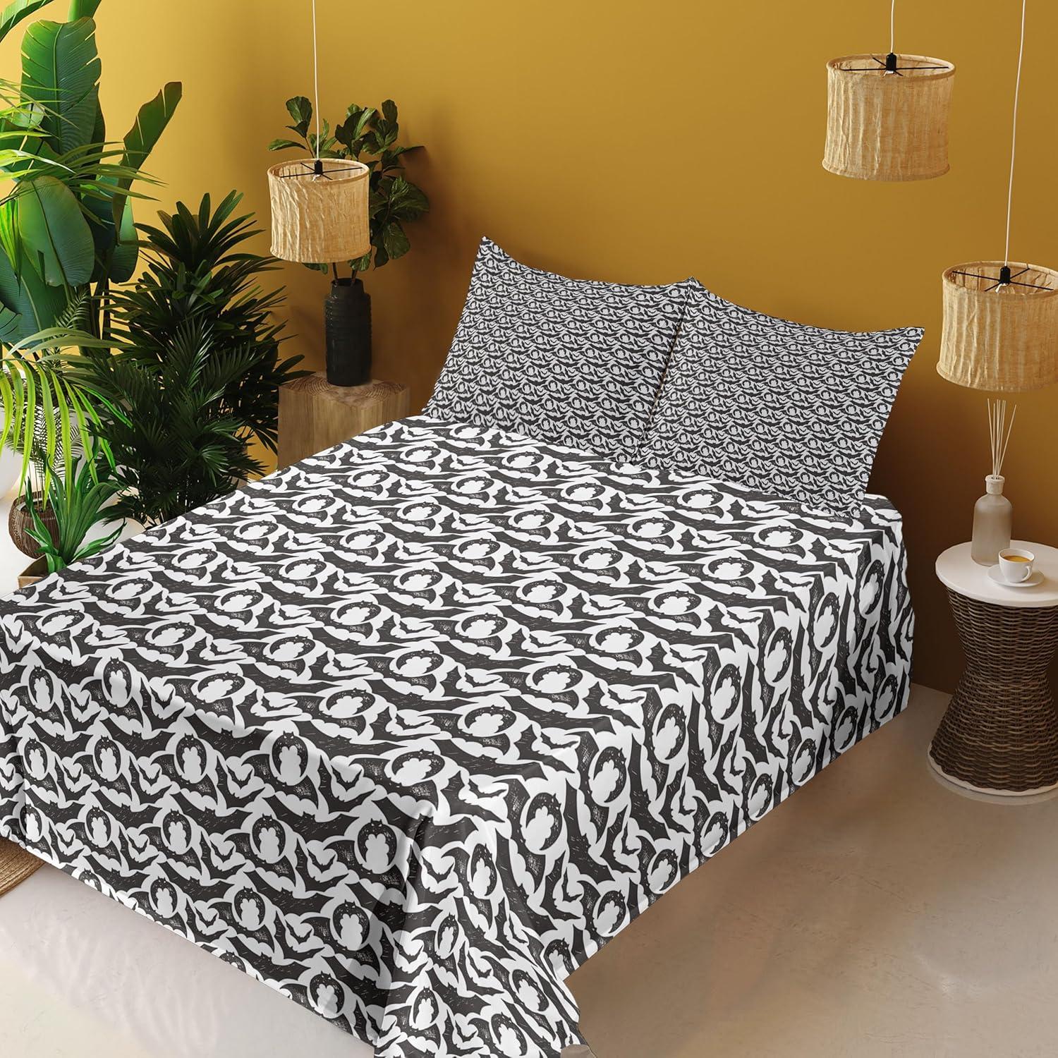 imageAmbesonne Horror Flat Sheet Splashes of Blood Grunge Style Bloodstain Horror Scary Zombie Halloween Themed Print Soft Comfortable Top Sheet Decorative Bedding 1 Piece Queen Size White RedCharcoal Grey and White