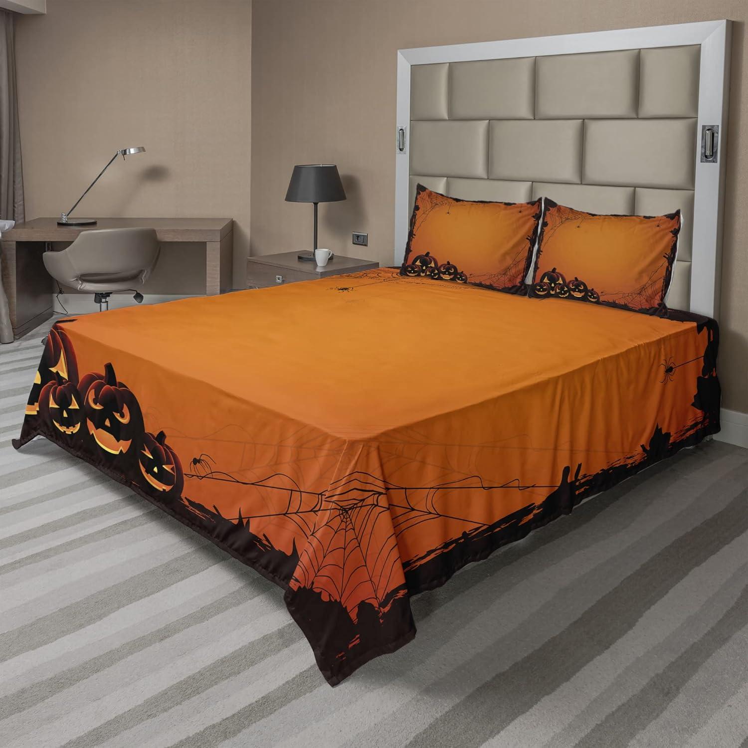 imageAmbesonne Horror Flat Sheet Splashes of Blood Grunge Style Bloodstain Horror Scary Zombie Halloween Themed Print Soft Comfortable Top Sheet Decorative Bedding 1 Piece Queen Size White RedSeal Brown