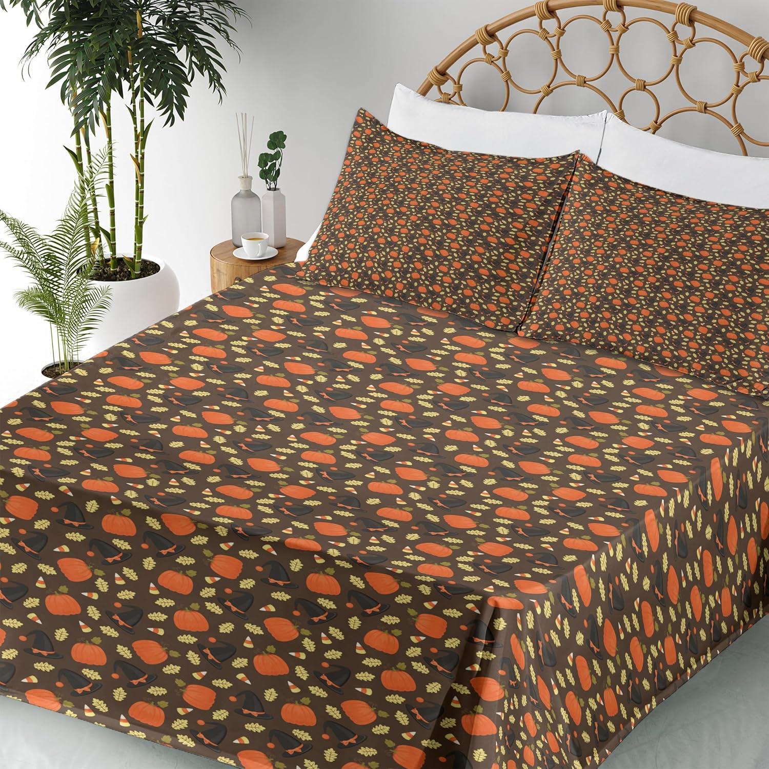imageAmbesonne Horror Flat Sheet Splashes of Blood Grunge Style Bloodstain Horror Scary Zombie Halloween Themed Print Soft Comfortable Top Sheet Decorative Bedding 1 Piece Queen Size White RedTaupe and Burnt Sienna