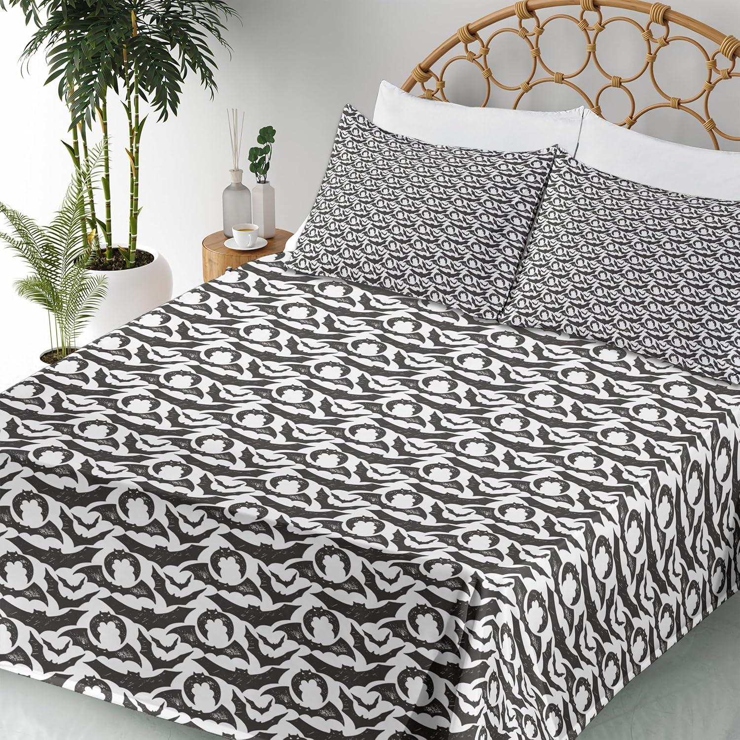 imageAmbesonne Horror Flat Sheet Splashes of Blood Grunge Style Bloodstain Horror Scary Zombie Halloween Themed Print Soft Comfortable Top Sheet Decorative Bedding 1 Piece Queen Size White RedCharcoal Grey and White
