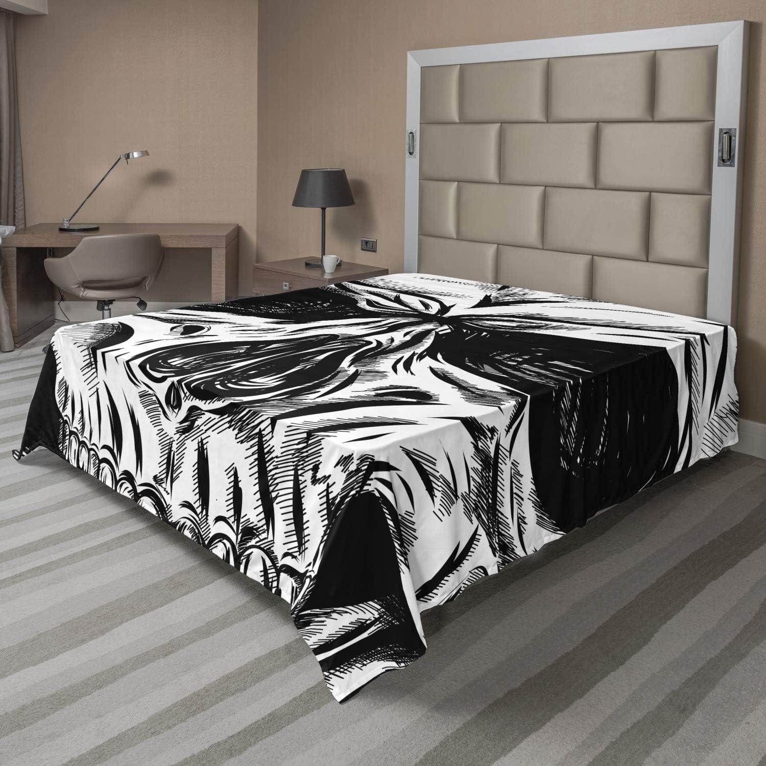 imageAmbesonne Horror Flat Sheet Splashes of Blood Grunge Style Bloodstain Horror Scary Zombie Halloween Themed Print Soft Comfortable Top Sheet Decorative Bedding 1 Piece Queen Size White RedCharcoal White
