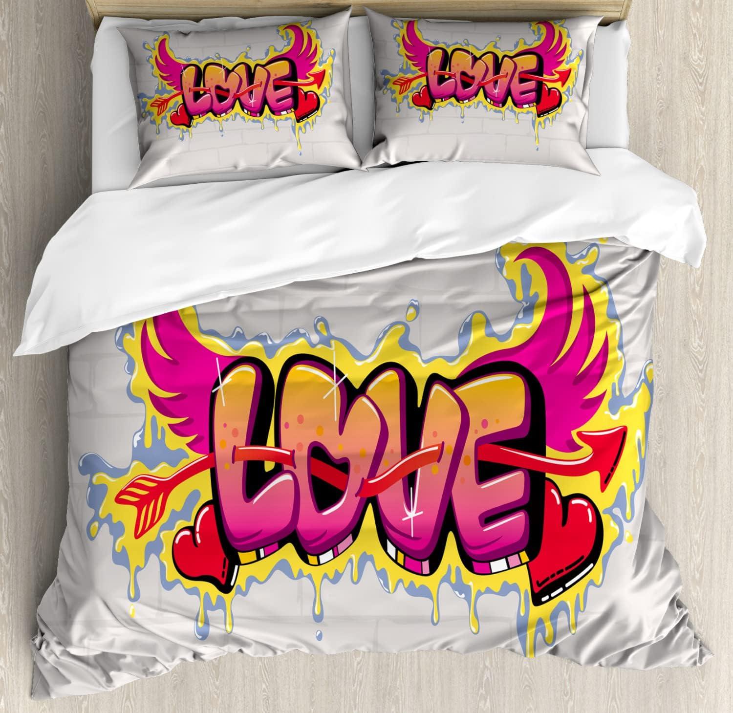 imageAmbesonne Love Duvet Cover Sets Cartoon Birds is Sitting on a Branch Bee Smiling Loving Valentine Bedding Set with 2 Duvet Covers amp 4 Pillowcases 2 Pack Queen Size Pale Pink Beige TaupeYellow Beige Pink