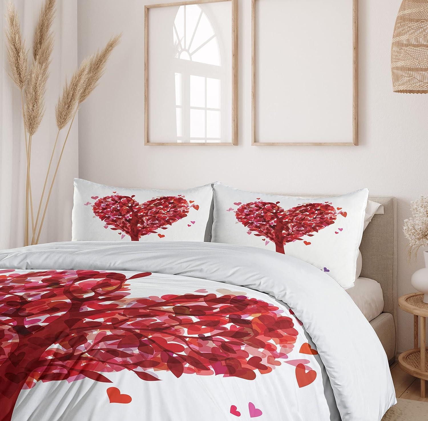 imageAmbesonne Love Duvet Cover Sets Cartoon Birds is Sitting on a Branch Bee Smiling Loving Valentine Bedding Set with 2 Duvet Covers amp 4 Pillowcases 2 Pack Queen Size Pale Pink Beige TaupeRuby Pink Purple