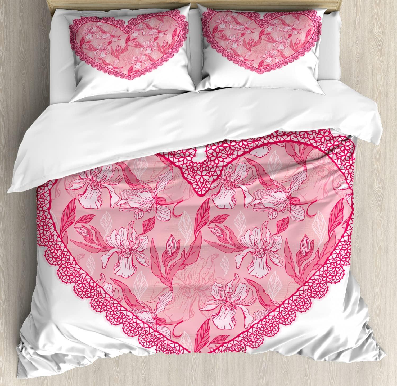 imageAmbesonne Love Duvet Cover Sets Cartoon Birds is Sitting on a Branch Bee Smiling Loving Valentine Bedding Set with 2 Duvet Covers amp 4 Pillowcases 2 Pack Queen Size Pale Pink Beige TaupePink Rose White