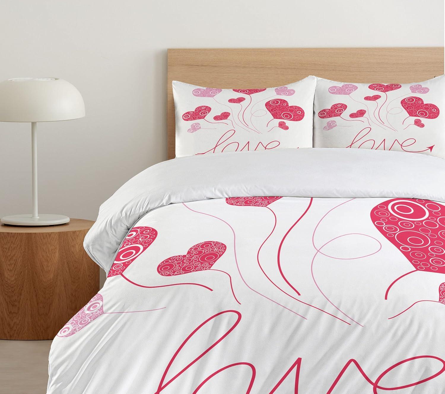imageAmbesonne Love Duvet Cover Sets Cartoon Birds is Sitting on a Branch Bee Smiling Loving Valentine Bedding Set with 2 Duvet Covers amp 4 Pillowcases 2 Pack Queen Size Pale Pink Beige TaupeMagenta Rose White