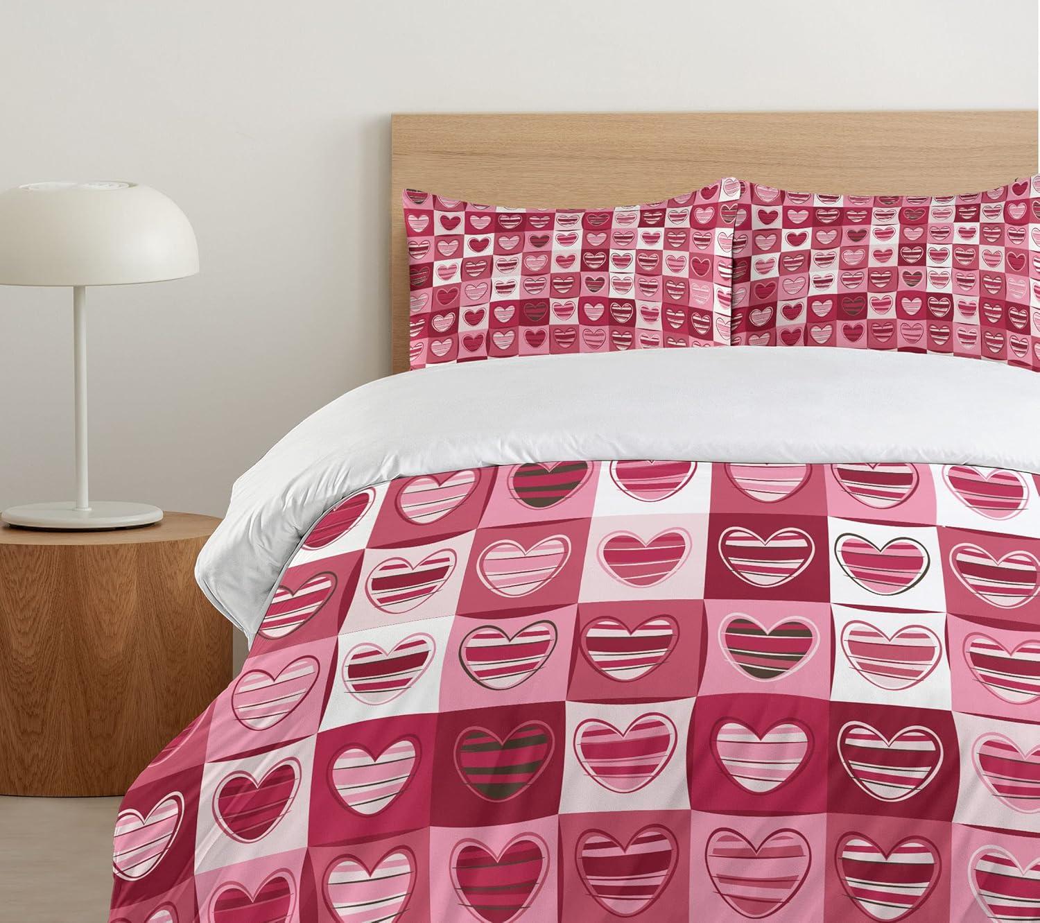 imageAmbesonne Love Duvet Cover Sets Cartoon Birds is Sitting on a Branch Bee Smiling Loving Valentine Bedding Set with 2 Duvet Covers amp 4 Pillowcases 2 Pack Queen Size Pale Pink Beige TaupeDried Rose White