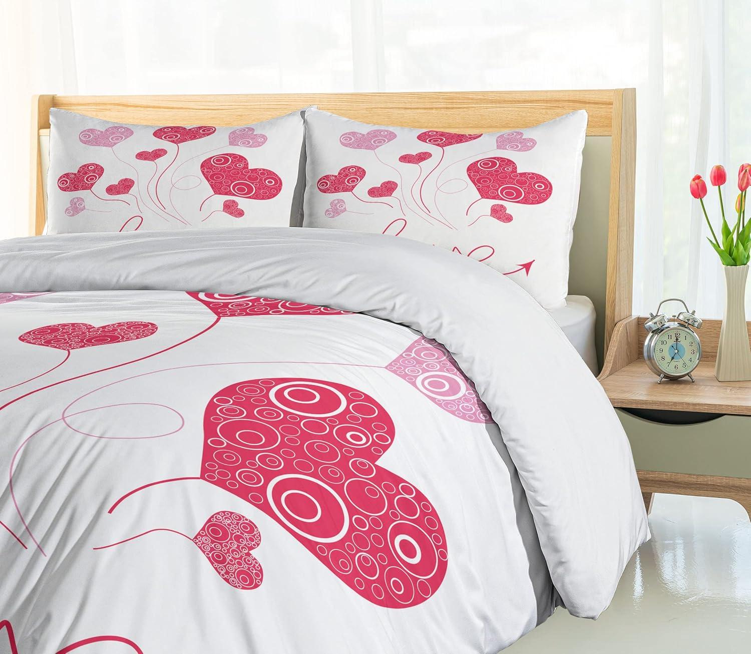 imageAmbesonne Love Duvet Cover Sets Cartoon Birds is Sitting on a Branch Bee Smiling Loving Valentine Bedding Set with 2 Duvet Covers amp 4 Pillowcases 2 Pack Queen Size Pale Pink Beige TaupeMagenta Rose White