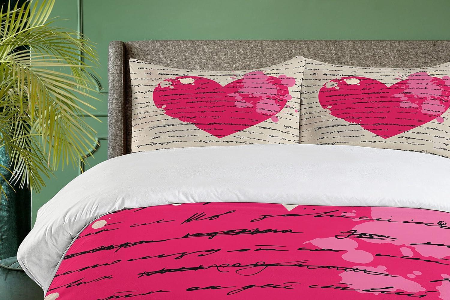 imageAmbesonne Love Duvet Cover Sets Cartoon Birds is Sitting on a Branch Bee Smiling Loving Valentine Bedding Set with 2 Duvet Covers amp 4 Pillowcases 2 Pack Queen Size Pale Pink Beige TaupeBeige Magenta
