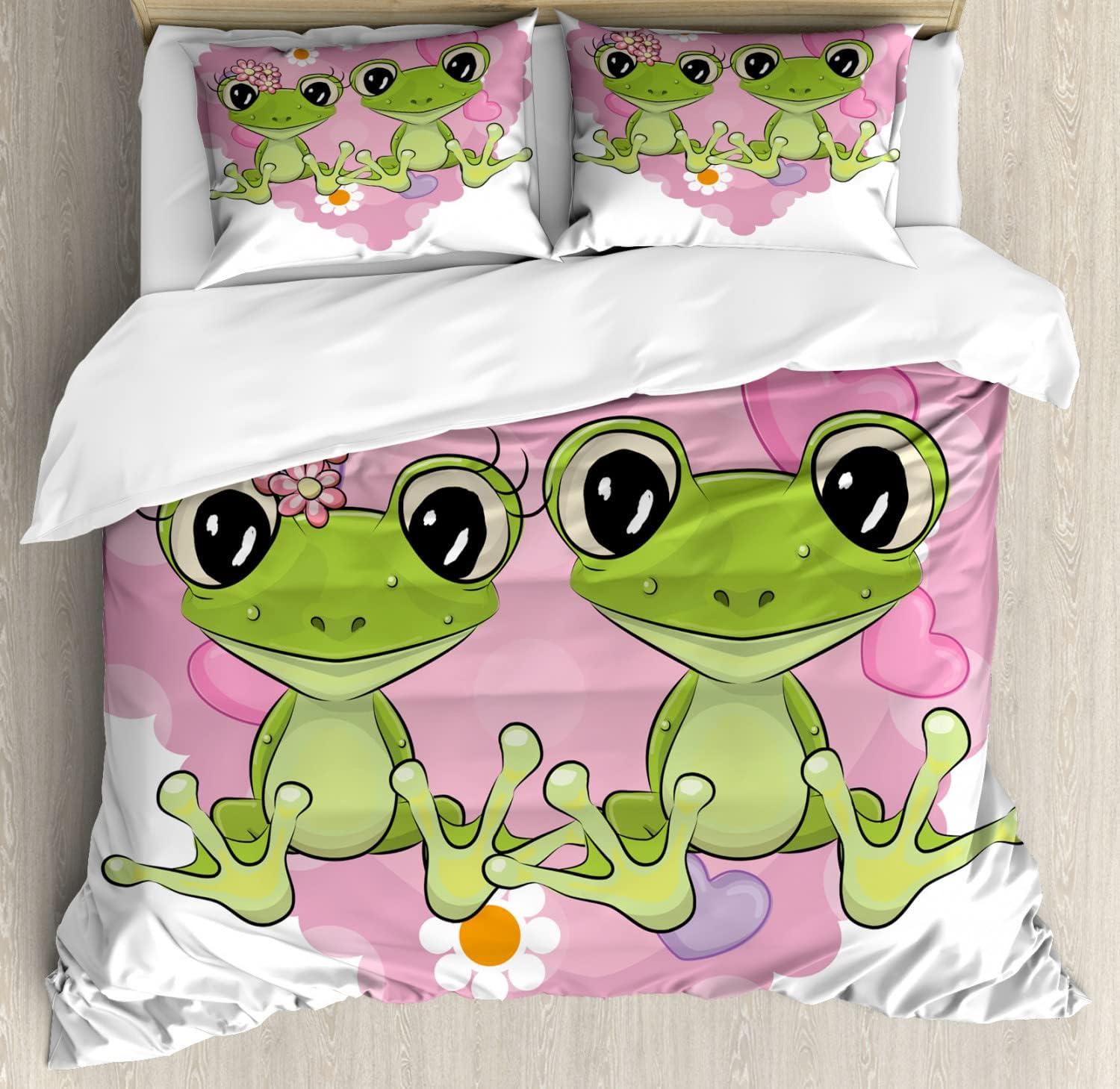 imageAmbesonne Love Duvet Cover Sets Cartoon Birds is Sitting on a Branch Bee Smiling Loving Valentine Bedding Set with 2 Duvet Covers amp 4 Pillowcases 2 Pack Queen Size Pale Pink Beige TaupeDried Rose Lime Green