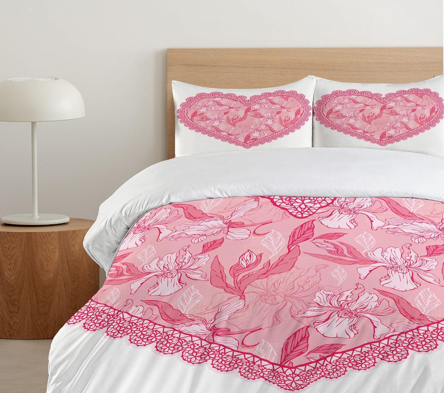 imageAmbesonne Love Duvet Cover Sets Cartoon Birds is Sitting on a Branch Bee Smiling Loving Valentine Bedding Set with 2 Duvet Covers amp 4 Pillowcases 2 Pack Queen Size Pale Pink Beige TaupePink Rose White