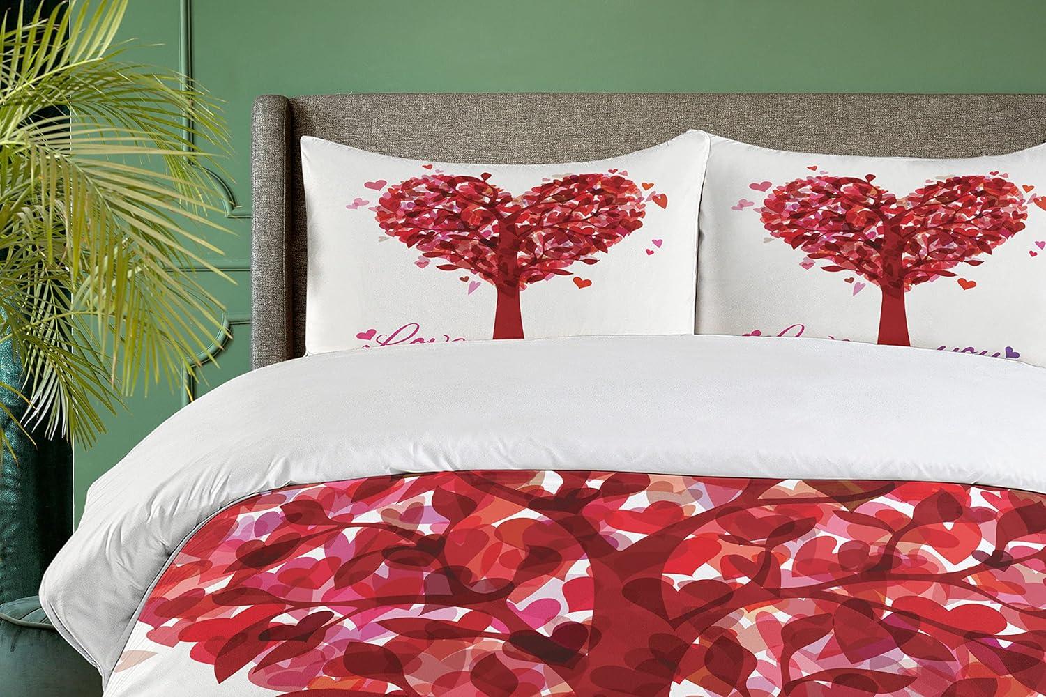 imageAmbesonne Love Duvet Cover Sets Cartoon Birds is Sitting on a Branch Bee Smiling Loving Valentine Bedding Set with 2 Duvet Covers amp 4 Pillowcases 2 Pack Queen Size Pale Pink Beige TaupeRuby Pink Purple