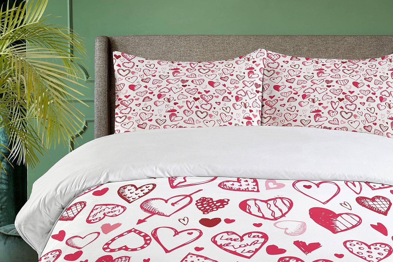 imageAmbesonne Love Duvet Cover Sets Cartoon Birds is Sitting on a Branch Bee Smiling Loving Valentine Bedding Set with 2 Duvet Covers amp 4 Pillowcases 2 Pack Queen Size Pale Pink Beige TaupeMagenta Ruby White
