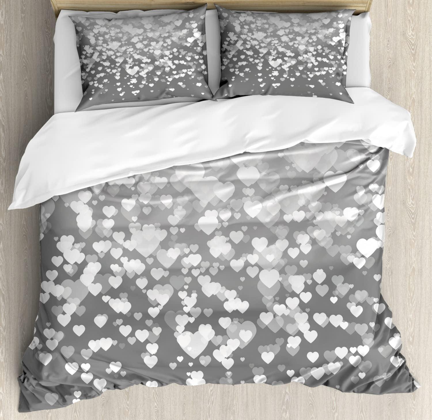 imageAmbesonne Love Duvet Cover Sets Cartoon Birds is Sitting on a Branch Bee Smiling Loving Valentine Bedding Set with 2 Duvet Covers amp 4 Pillowcases 2 Pack Queen Size Pale Pink Beige TaupeDimgrey White