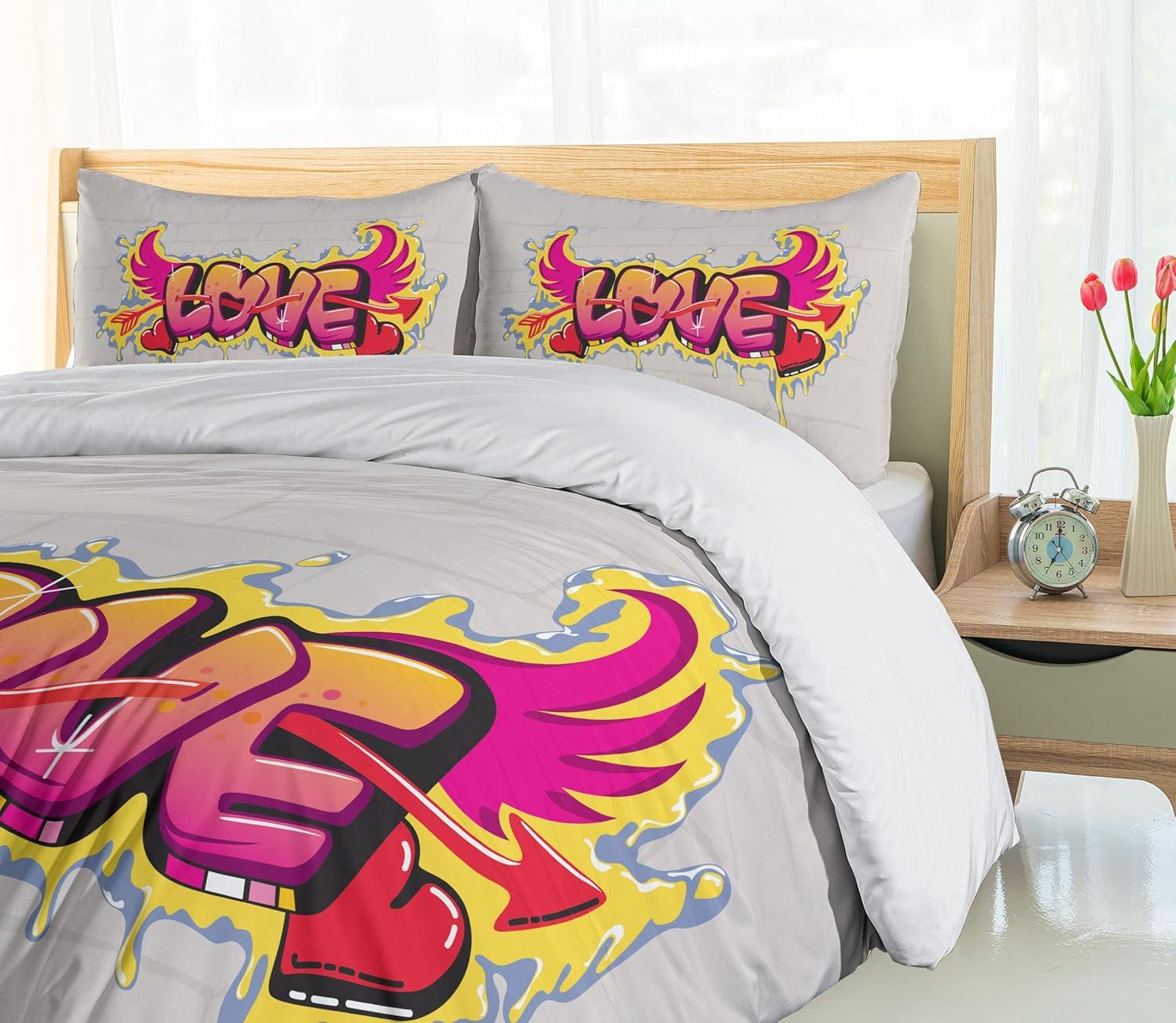 imageAmbesonne Love Duvet Cover Sets Cartoon Birds is Sitting on a Branch Bee Smiling Loving Valentine Bedding Set with 2 Duvet Covers amp 4 Pillowcases 2 Pack Queen Size Pale Pink Beige TaupeYellow Beige Pink